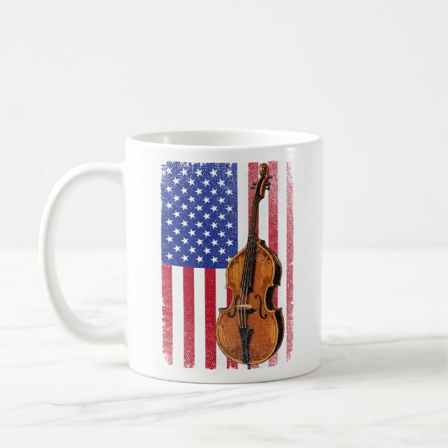 Upright Bass American Flag Patriotic Double Bass Coffee Mug (Left)