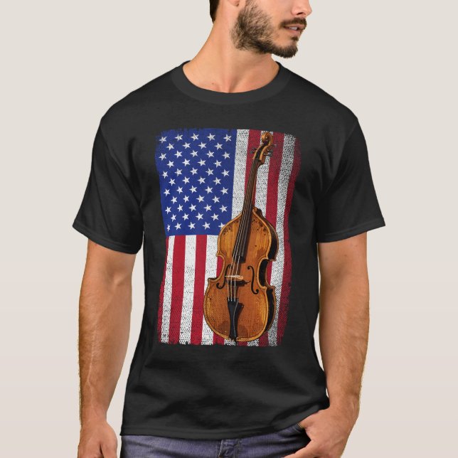 Upright Bass American Flag Patriotic Double Bass T-Shirt (Front)