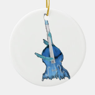 Upright bass, played by two hands, blue inversion ceramic tree decoration