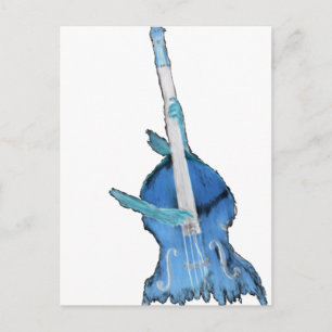 Upright bass, played by two hands, blue inversion postcard