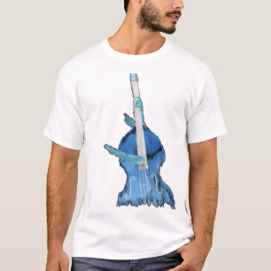Upright bass, played by two hands, blue inversion T-Shirt