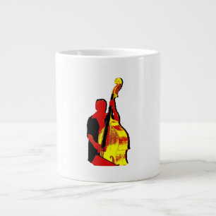 Upright Bass Player Image Design Red and Yellow Large Coffee Mug