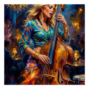 Upright Bass Rhythm - Impressionist Jazz Musici Poster