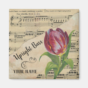 Upright Bass Tulip Vintage Sheet Music Customised Magnet