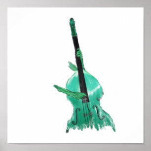 Upright bass, two hands, aqua version for musician poster