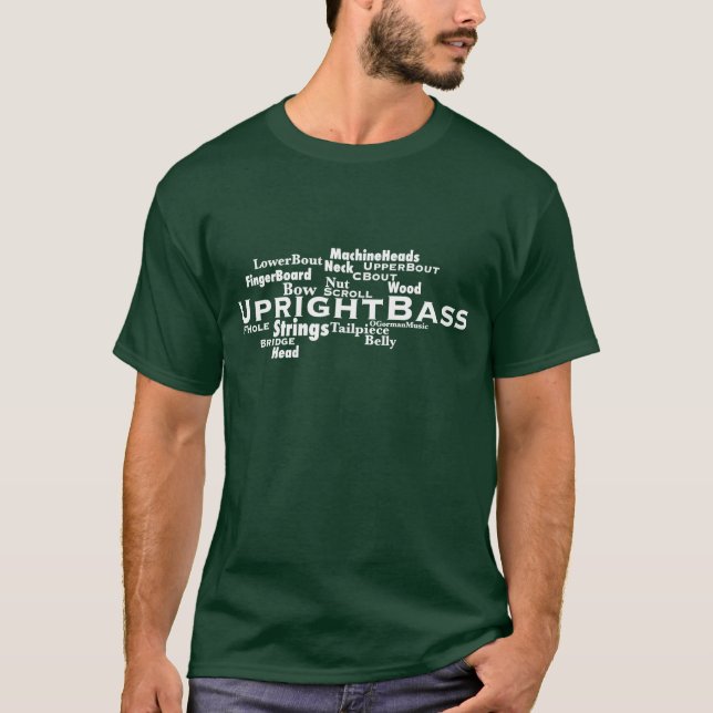 Upright Bass Word Cloud White Text T-Shirt (Front)