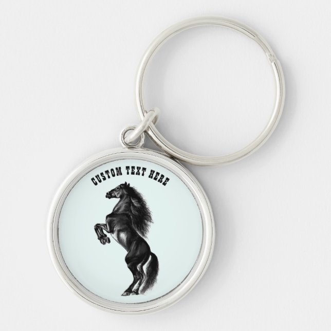 Upright Black Horse Keychain with Custom Text (Front)