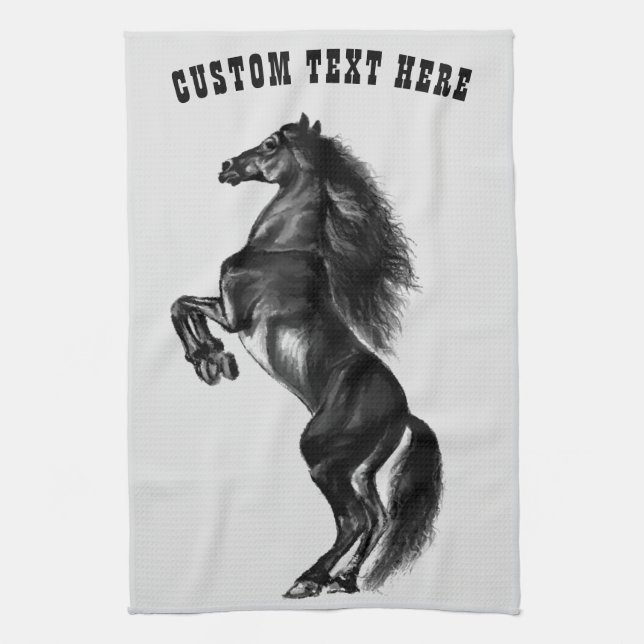 Upright Black Horse Kitchen Towel Your Text Name (Vertical)