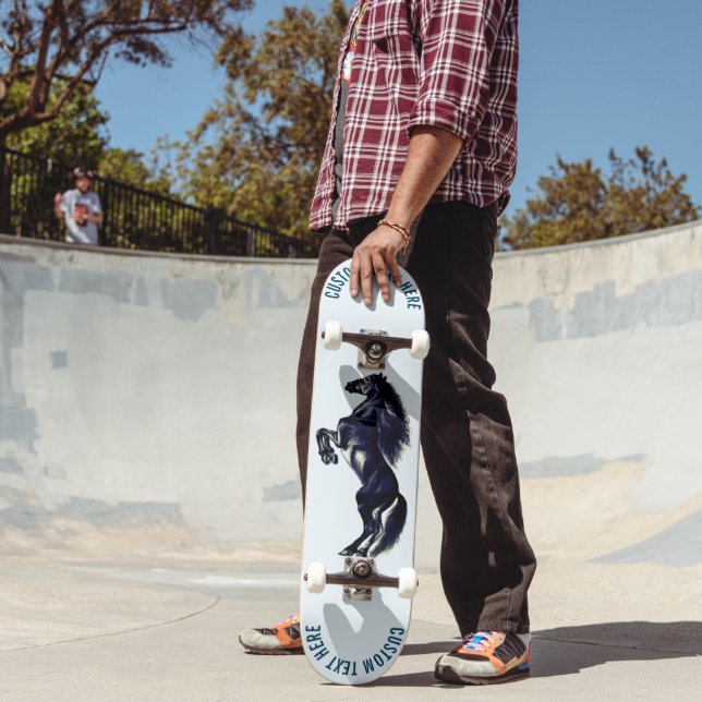 Upright Black Horse Skateboard - Your Text - Colou (Outdoor 2)
