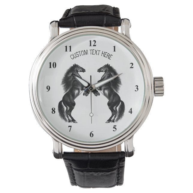 Upright Black Horses Watch - Custom Text (Front)