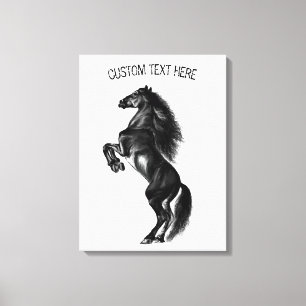Upright Black Wild Horse - Add Your Text / Colour Canvas Print