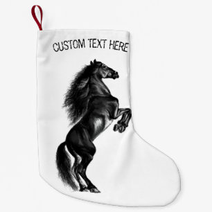Upright Black Wild Horse - Add Your Text / Colours Small Christmas Stocking