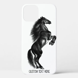 Upright Black Wild Horse - Black and White Drawing iPhone 12 Pro Case