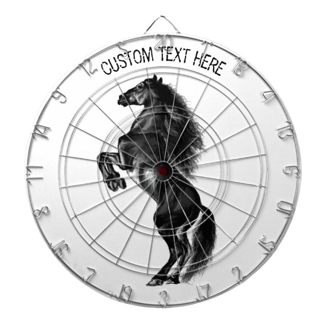 Upright Black Wild Horse - Black and White Drawing Dartboard (Front)