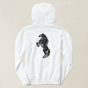 Upright Black Wild Horse - Black and White Drawing Hoodie