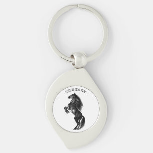Upright Black Wild Horse - Black and White Drawing Key Ring