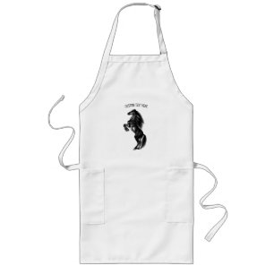 Upright Black Wild Horse - Black and White Drawing Long Apron
