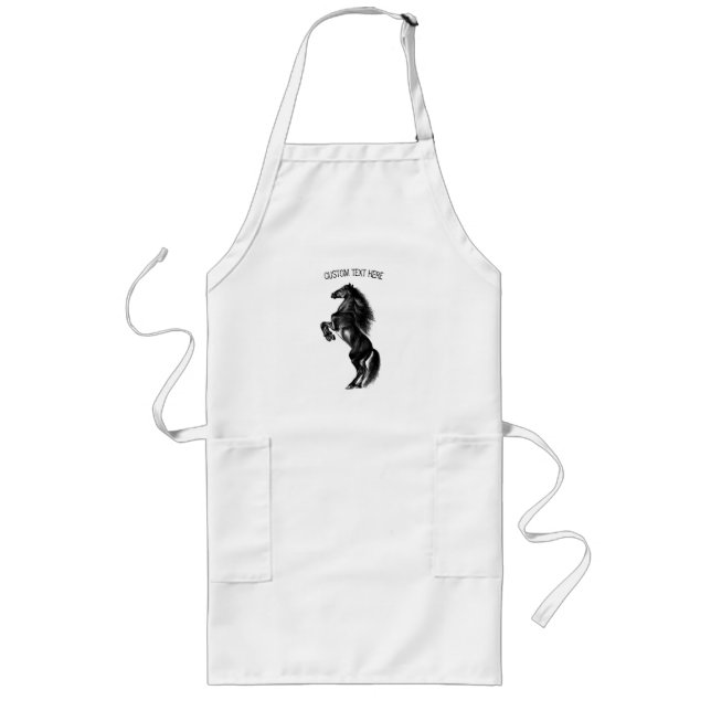 Upright Black Wild Horse - Black and White Drawing Long Apron (Front)