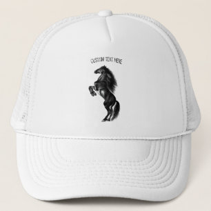 Upright Black Wild Horse - Black and White Drawing Trucker Hat