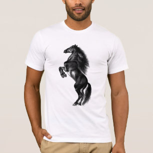 Upright Black Wild Horse  Black and White Painting T-Shirt