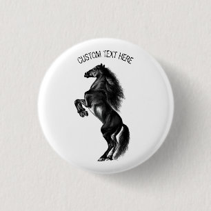 Upright Black Wild Horse Button with Custom Text