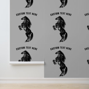 Upright Black Wild Horse Custom Text Wallpaper