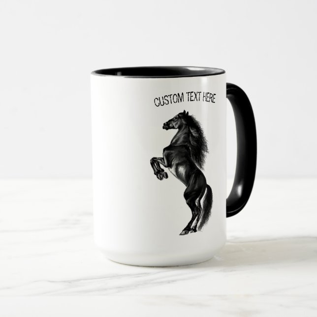 Upright Black Wild Horse - Drawing - Add Your Text Mug (Front Right)