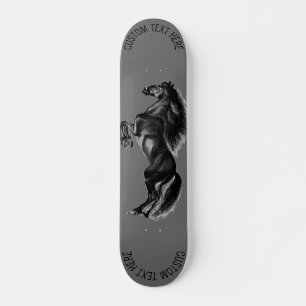 Upright Black Wild Horse - Drawing - Add Your Text Skateboard