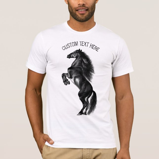 Upright Black Wild Horse - Drawing - Add Your Text T-Shirt (Front)
