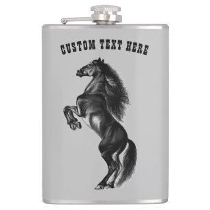Upright Black Wild Horse Flask Custom Text Name