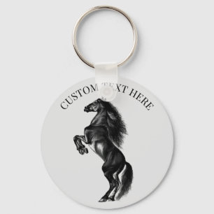 Upright Black Wild Horse Keychain Custom Text Name