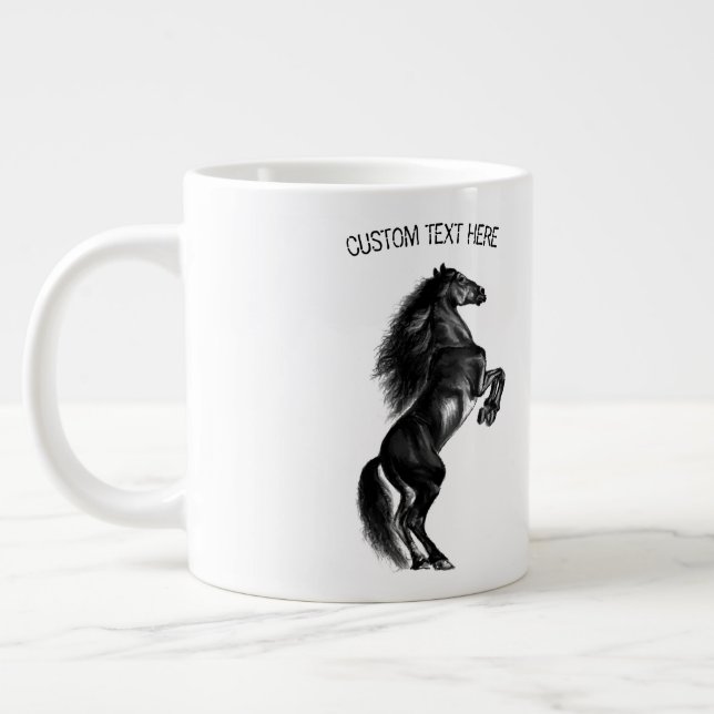 Upright Black Wild Horse Mug with Custom Text (Left)
