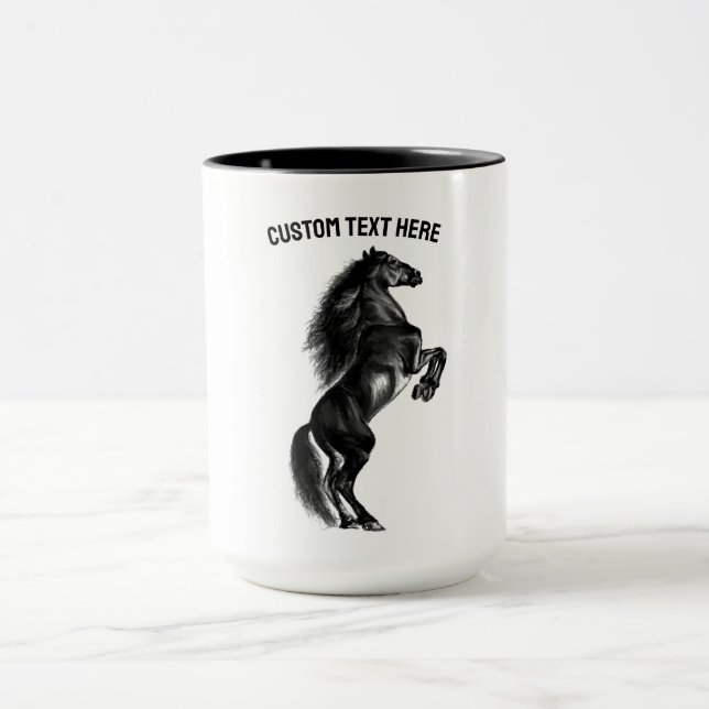 Upright Black Wild Horse Mug Your Text and Colours (Center)