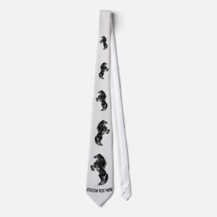 Upright Black Wild Horse Neck Tie with Custom Text