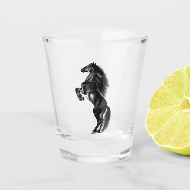 Upright Black Wild Horse Shot Glass (Front)