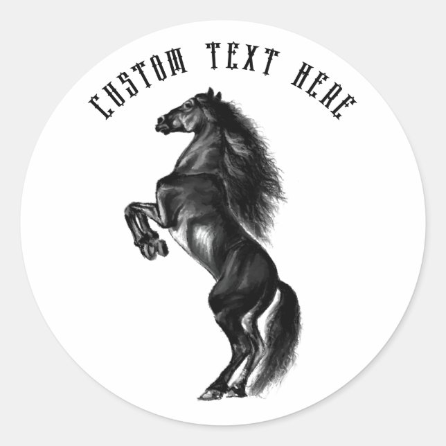 Upright Black Wild Horse Sticker with Custom Text (Front)