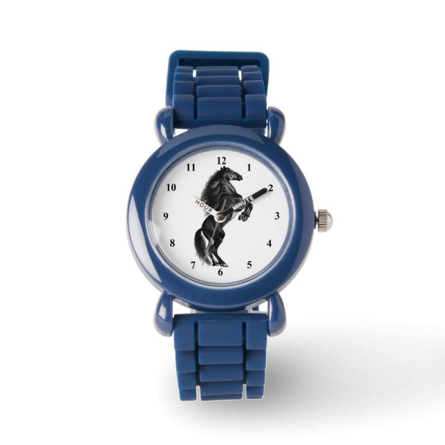 Upright Black Wild Horse Watch Black and White - (Front)