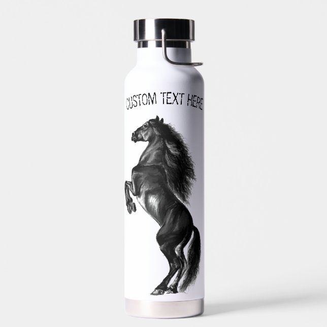 Upright Black Wild Horse Water Bottle - Your Text (Left)