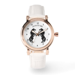 Upright Black Wild Horses - Add Your Text / Colour Watch