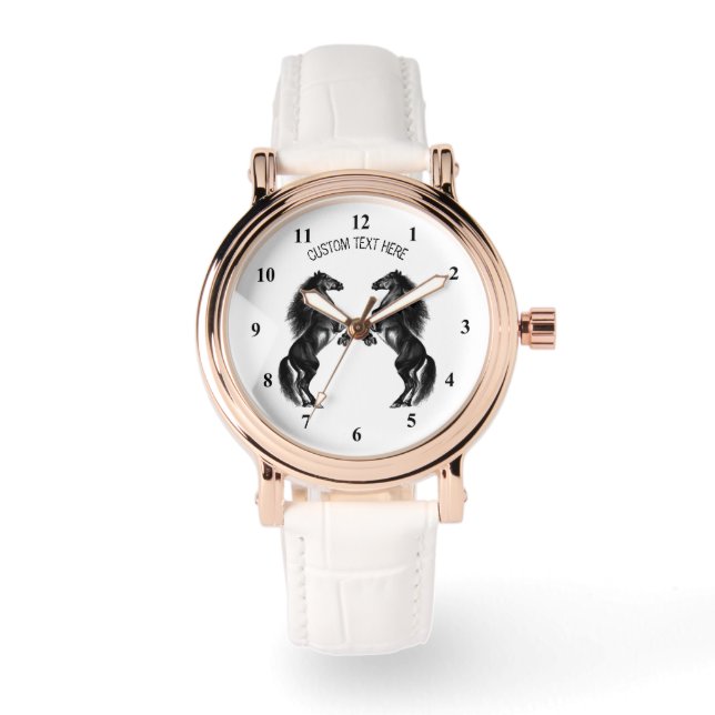 Upright Black Wild Horses - Add Your Text / Colour Watch (Front)