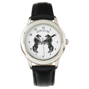 Upright Black Wild Horses - Add Your Text / Colour Watch