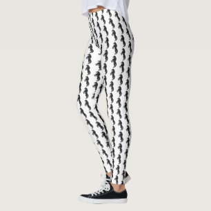 Upright Black Wild Horses - Black & White Drawing Leggings