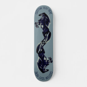 Upright Black Wild Horses Drawing  Add Text /Colou Skateboard