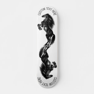 Upright Black Wild Horses Drawing  Add Text / Name Skateboard