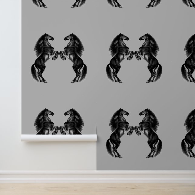 Upright Black Wild Horses Wallpaper (Application)