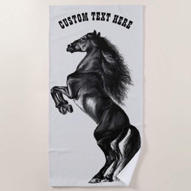 Upright Horse Beach Towel Gift with Custom Text (Front)