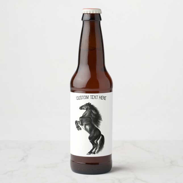 Upright Horse Beer Bottle Labels with Custom Text (Front)