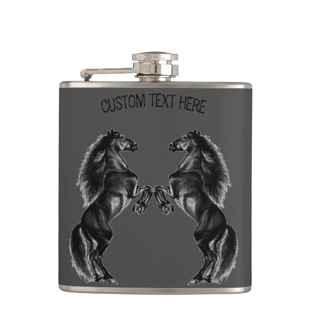 Upright Horses Flask with Custom Text (Front)