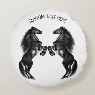 Upright Horses Round Pillow Custom Text and Colour