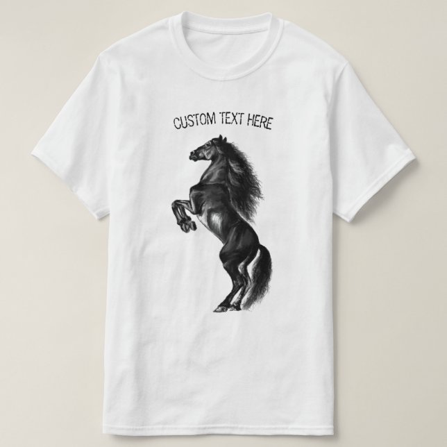 Upright Mustang Horse T-Shirt with Custom Text (Design Front)